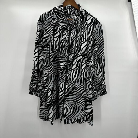 Ming Wang Jacket Womens 3X Black White Zebra Animal Print Zip Wire Collar Art - Picture 1 of 12